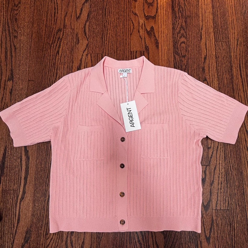 Pink Women's Cardigan Sweater NWT peach top tee shortsleeve Argent trend shirt